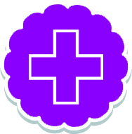 A purple cross in the shape of a flower.