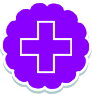 A purple cross in the shape of a flower.